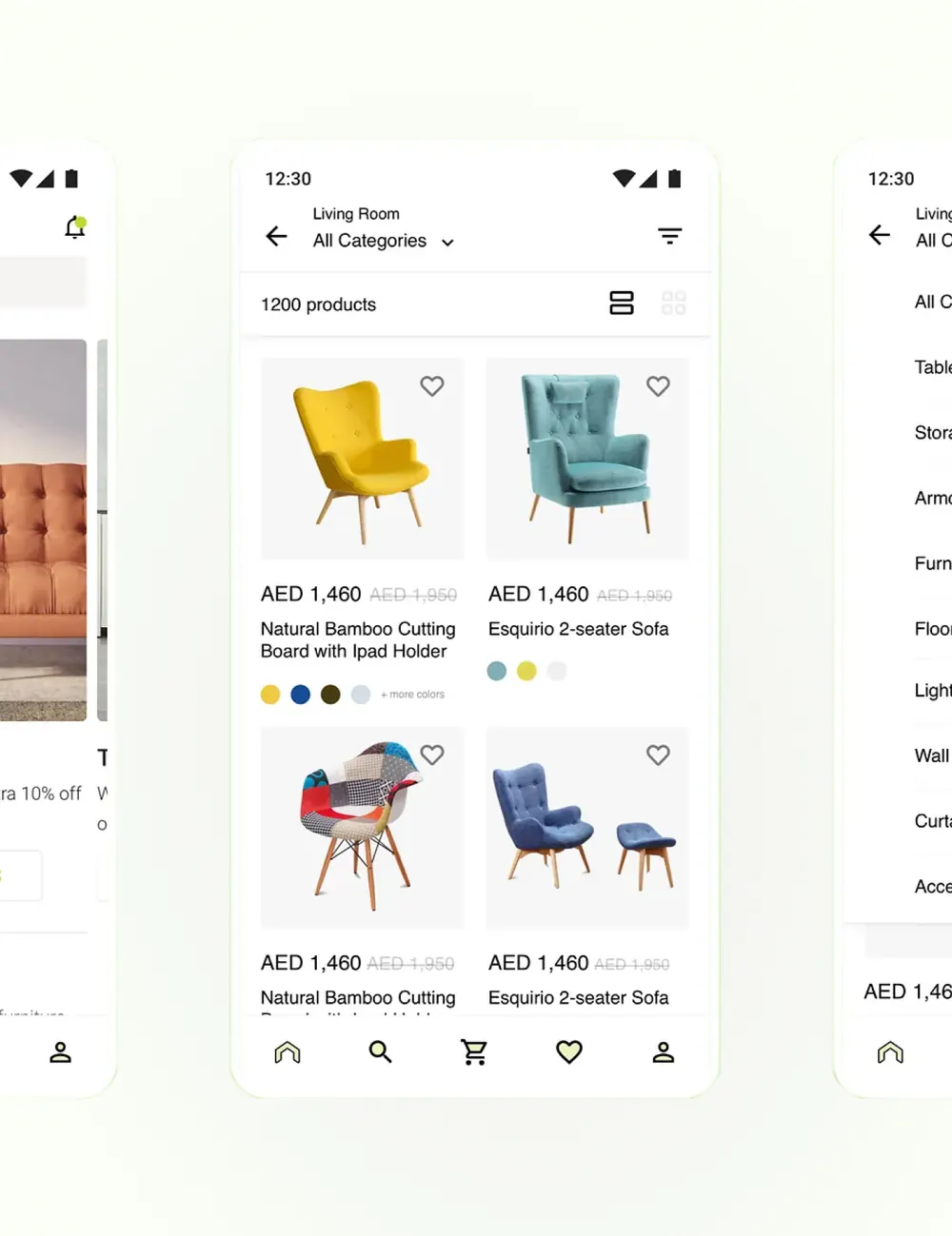Furniture retail mobile catalogue screens