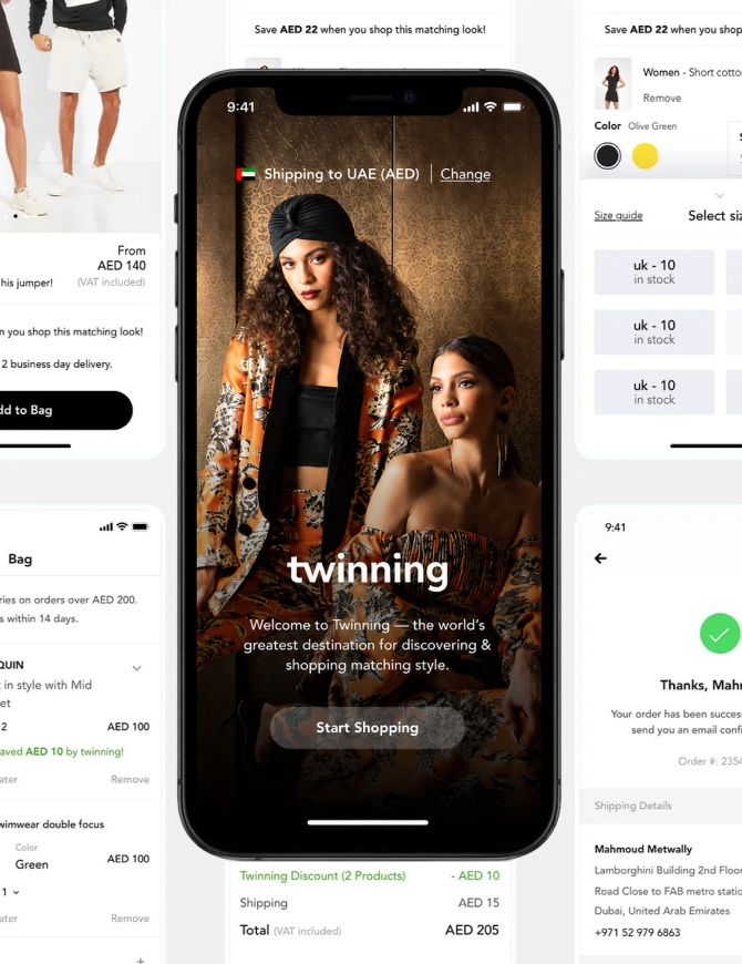 Twinning social commerce mobile shopping screens