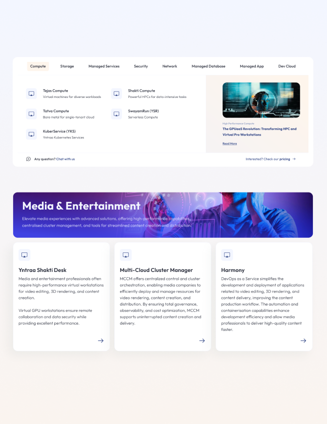 Cloud services web product interface
